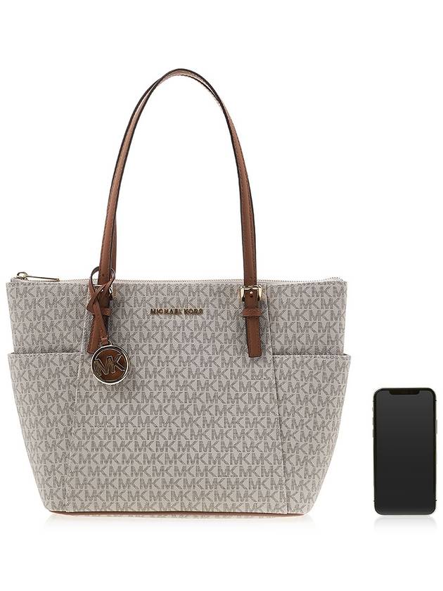 Jet Set Signature Logo Pendant Tote Bag Vanilla - MICHAEL KORS - BALAAN 7