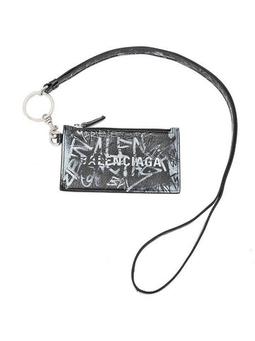 Graffiti Logo Keyring Card Wallet Black - BALENCIAGA - BALAAN 1