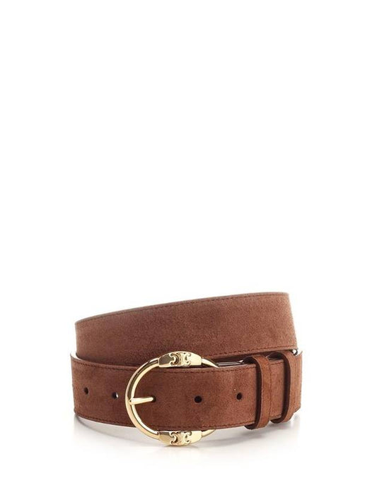 Women's Triomphe Large Twin Suede Leather Belt Brown - CELINE - BALAAN 1