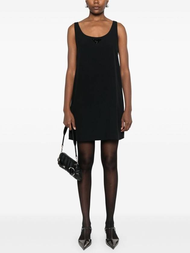 Logo plaque sleeveless short dress black - PRADA - BALAAN 5