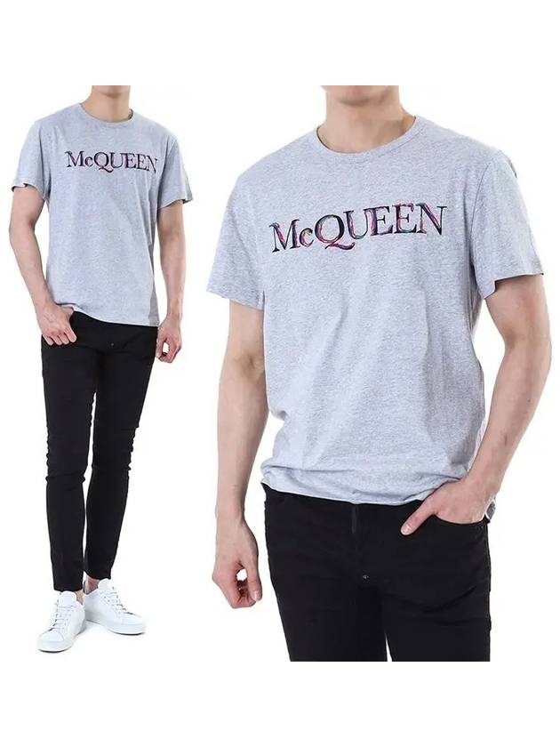 Rainbow Logo Print Short Sleeve T-Shirt Grey - ALEXANDER MCQUEEN - BALAAN 3