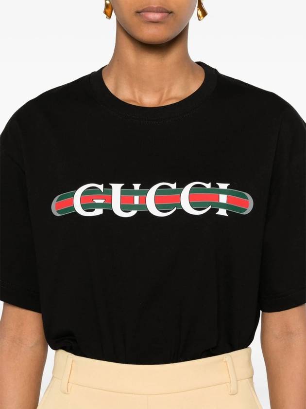 Web Print Cotton Short Sleeve T-Shirt Black - GUCCI - BALAAN 3