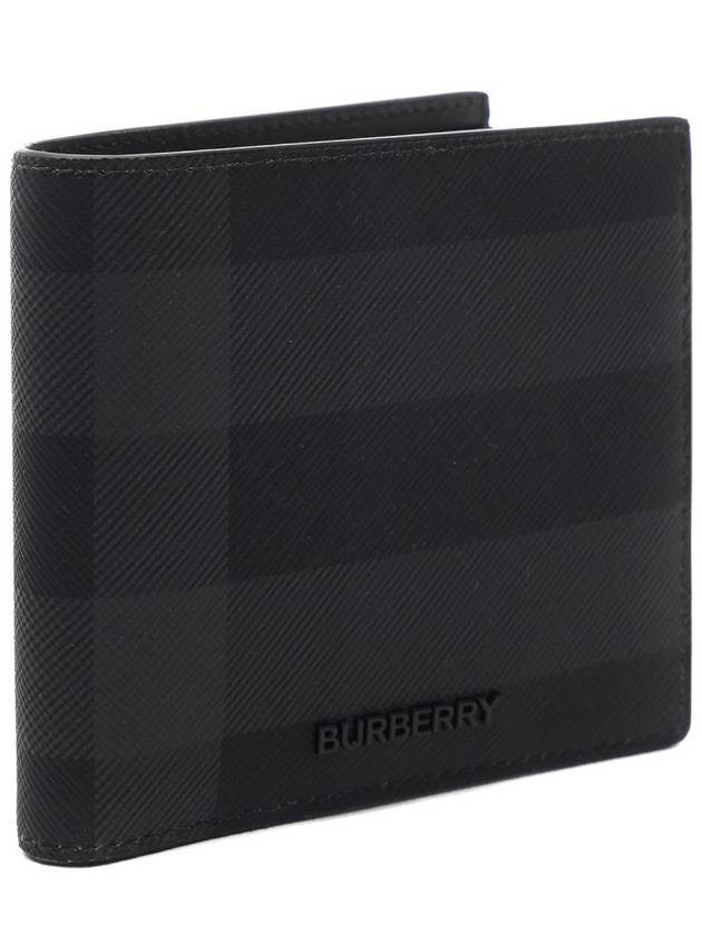 Check And Leather Half Wallet Charcoal - BURBERRY - BALAAN 4