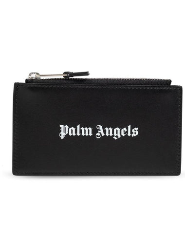 Logo Applique Leather Card Wallet Black - PALM ANGELS - BALAAN 1