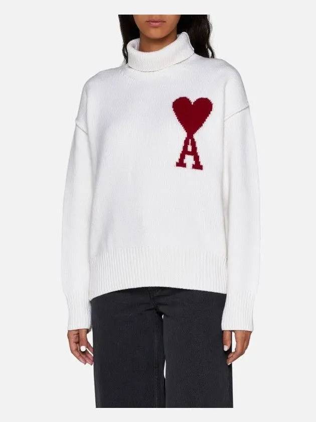 Intarsia Heart Logo Turtleneck White - AMI - BALAAN 4