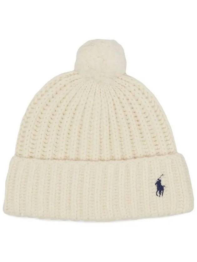 Pony Embroidered Cable Knit Wool Beanie Cream - POLO RALPH LAUREN - BALAAN 3