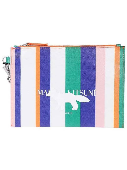 Profile Fox Stripe Canvas Strap Clutch Bag - MAISON KITSUNE - BALAAN.