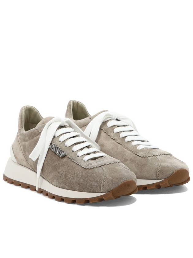 Chain Suede Low Top Sneakers Beige - BRUNELLO CUCINELLI - BALAAN 3