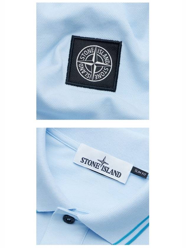 Men's Two Line Wappen Patch Cotton Short Sleeve Polo Shirt Sky Blue - STONE ISLAND - BALAAN 6