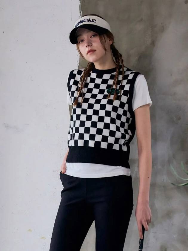 Checkerboard round neck knit vest black - BENECIA12 - BALAAN 3