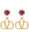 V Logo Crystal Drop Earrings Gold - VALENTINO - BALAAN 3