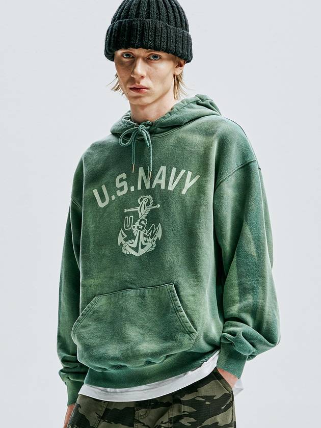 USN VTG Dying Hoodie Dusty Green - KND - BALAAN 7