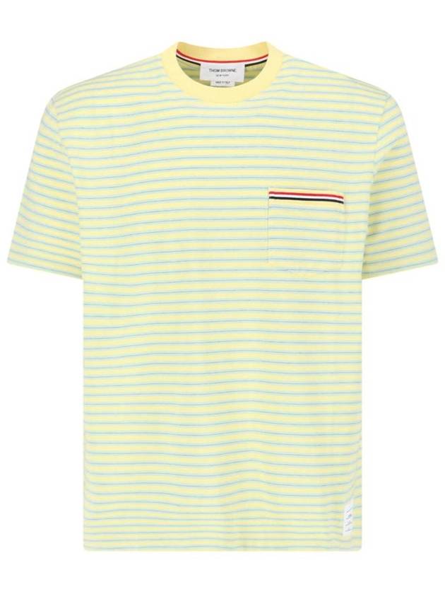 Striped Jersey Pocket Short Sleeve T-Shirt Green Yellow - THOM BROWNE - BALAAN 2