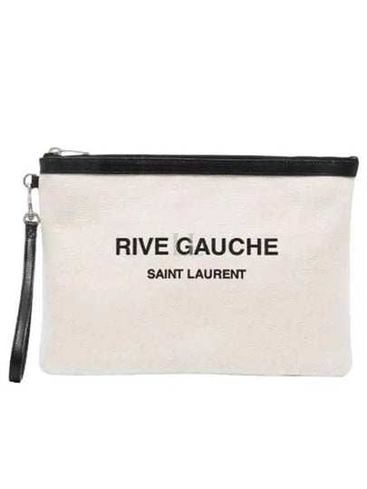 Rive Gauche Zipper Strap Canvas Clutch Bag White - SAINT LAURENT - BALAAN 2