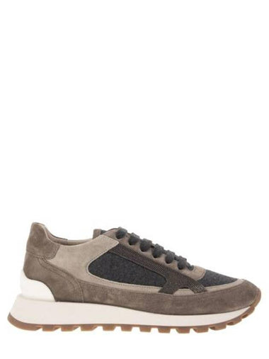 Suede And Virgin Wool Flannel Precious Contour Low Top Sneakers Dark Grey - BRUNELLO CUCINELLI - BALAAN 1