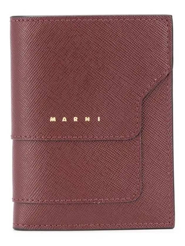 Saffiano Logo Half Wallet Burgundy - MARNI - BALAAN 2