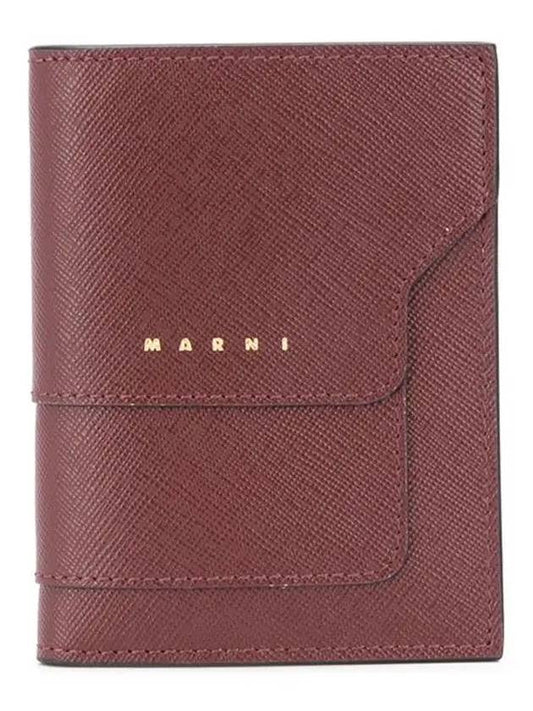 Saffiano Logo Half Wallet Burgundy - MARNI - BALAAN 2