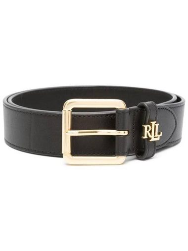 Logo Plaque Buckle Fastener Leather Belt Black - LAUREN RALPH LAUREN - BALAAN 1