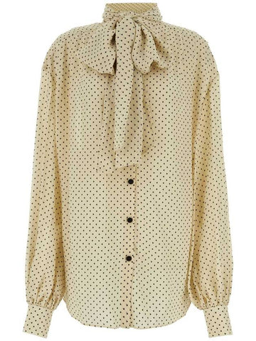 Pussy Bow Print Silk Shirt Beige - BALMAIN - BALAAN 1