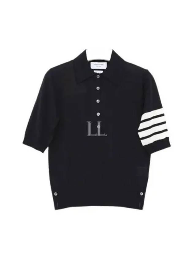 Women's Diagonal Striped Relaxed Fit Wool Polo Shirt Navy - THOM BROWNE - BALAAN 2