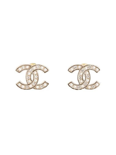 Women's CC Logo Pearl Crystal Stud Earrings Gold - CHANEL - BALAAN 1