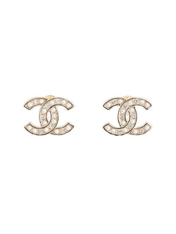 Women's CC Logo Pearl Crystal Stud Earrings Gold - CHANEL - BALAAN 1