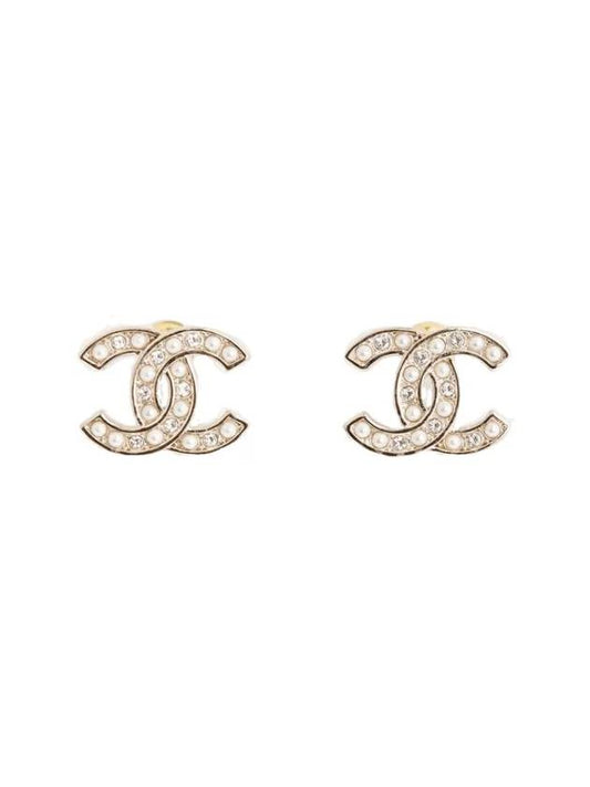 Women's CC Logo Pearl Crystal Stud Earrings Gold - CHANEL - BALAAN 1