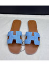 Oran Denim Leather Sandals Blue - HERMES - BALAAN 3