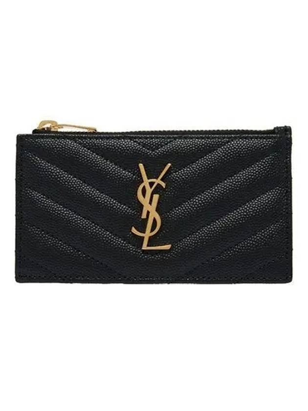 Monogram Fragment Zipper Card Wallet Black - SAINT LAURENT - BALAAN 2