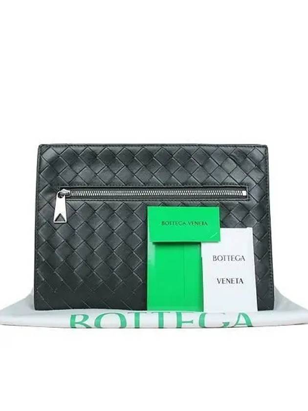 693675 Small Intrecciato Dark Green Document Case Clutch Bag - BOTTEGA VENETA - BALAAN 1