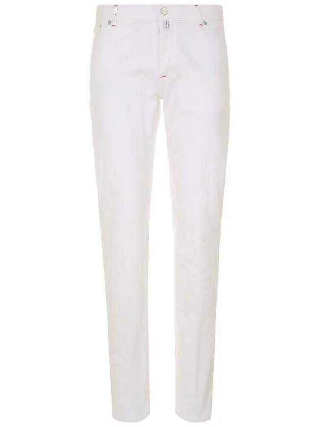 24SS UPNJSM K0602D 12 Red Leather Patch White Denim Pants - KITON - BALAAN 1