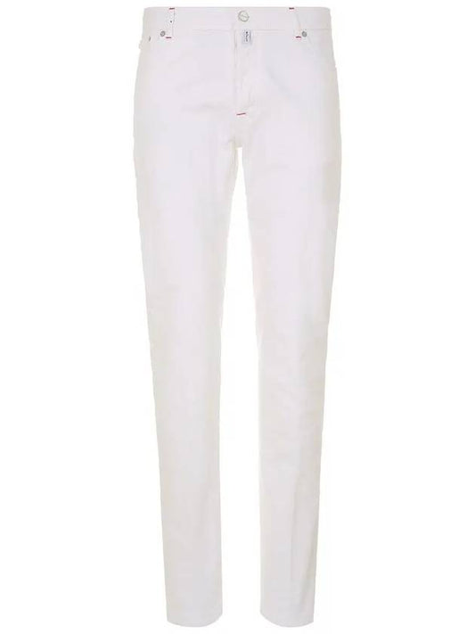 24SS UPNJSM K0602D 12 Red Leather Patch White Denim Pants - KITON - BALAAN 1