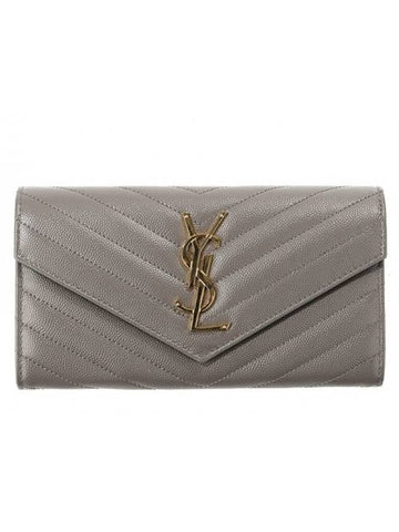 Matelasse Monogram Quilting Leather Flap Long Wallet Fog - SAINT LAURENT - BALAAN 1