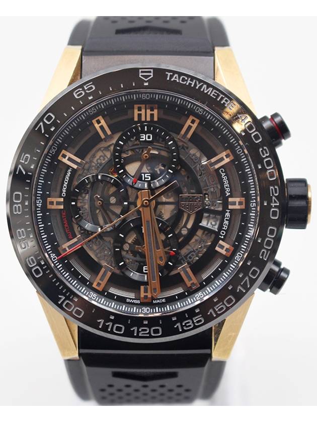 Carrera Heuer 01 Rose Gold Rubber Band Watch 45mm CAR2A5A - TAG HEUER - BALAAN 4