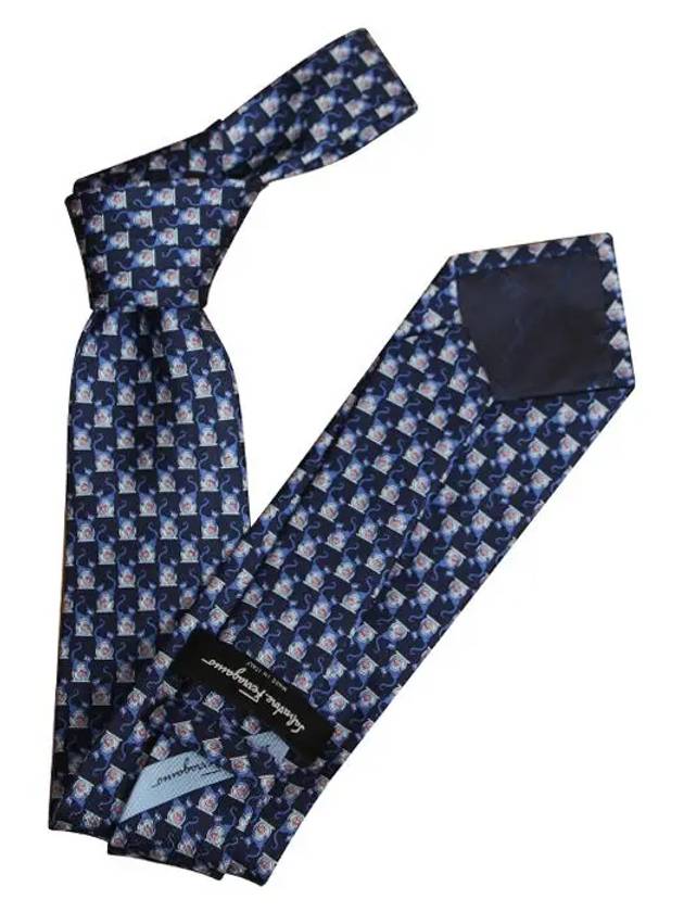 Paco Print Silk Neck Tie Blue - SALVATORE FERRAGAMO - BALAAN 3