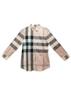 Women's Lace Cotton Check Long Sleeves Shirt Pink - BURBERRY - BALAAN 1