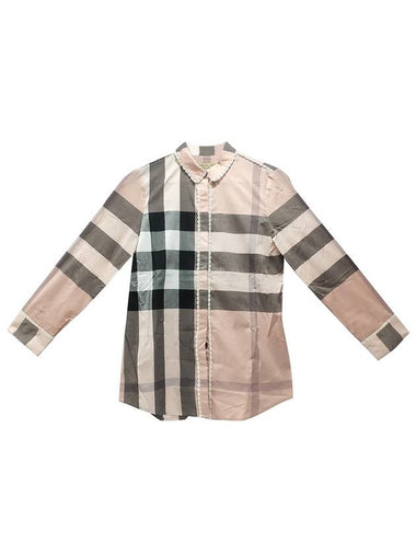 Women's Lace Cotton Check Long Sleeves Shirt Pink - BURBERRY - BALAAN 1