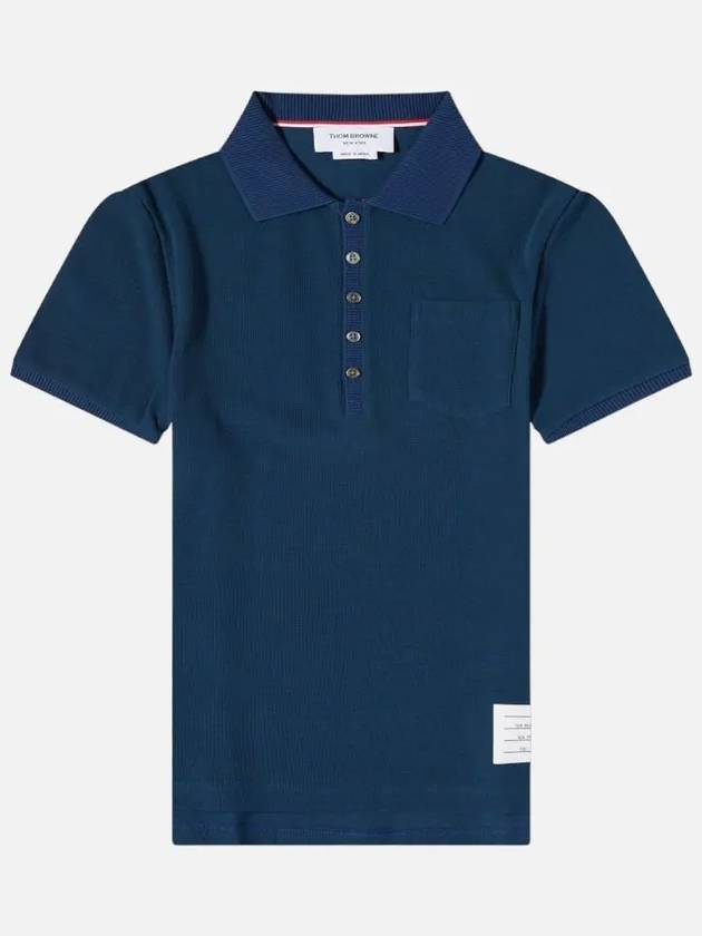 Pinstripe Micro Waffle Pocket Polo Shirt Dark Blue - THOM BROWNE - BALAAN 4