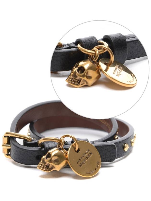 Double Wrap Gold Stud Skull Bracelet Black - ALEXANDER MCQUEEN - BALAAN 2