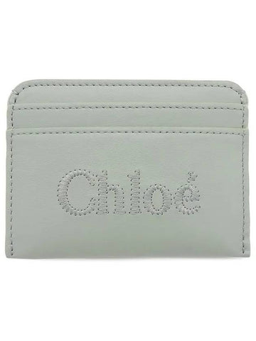 Sense Embroidered Logo Calfskin Card Wallet Bay Green - CHLOE - BALAAN 1