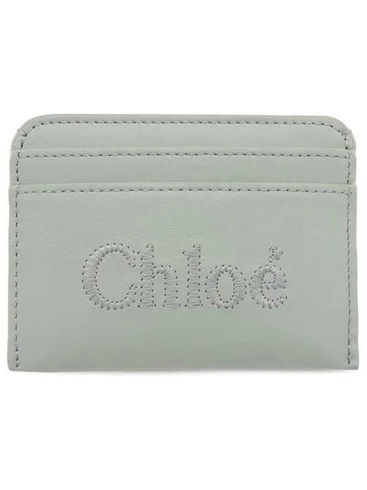 Sense Embroidered Logo Calfskin Card Wallet Bay Green - CHLOE - BALAAN 1