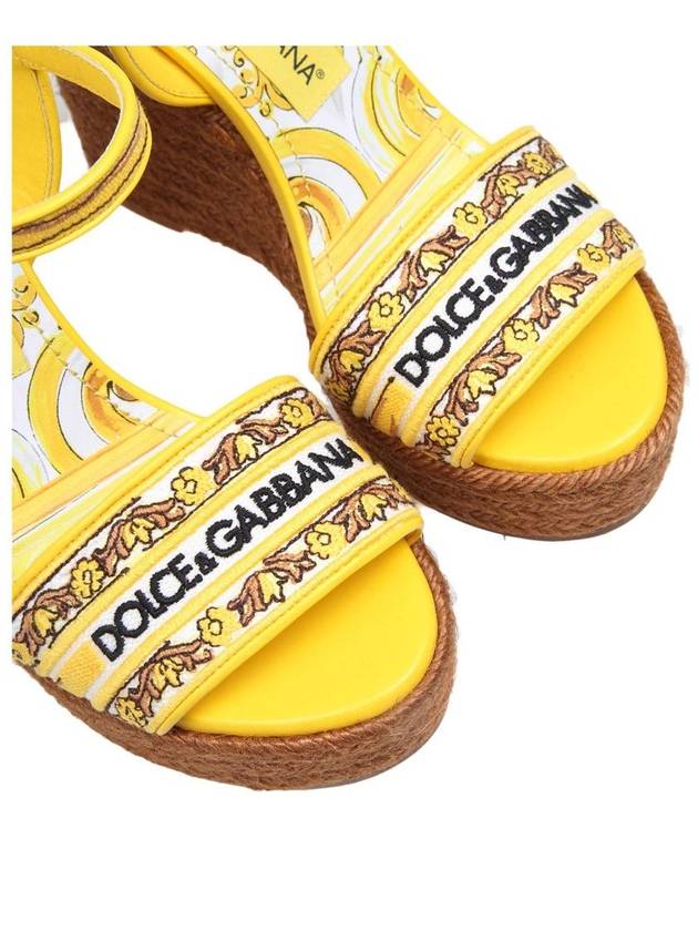 Dolce & Gabbana Canvas And Leather Wedge Sandal - DOLCE&GABBANA - BALAAN 5