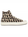 Men's Iconographe Canvas High Top Sneakers Beige - VALENTINO - BALAAN 1