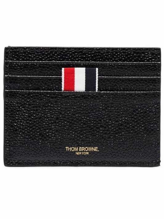 Pebble Grain Leather Stripe Note Compartment Card Wallet Black - THOM BROWNE - BALAAN 1