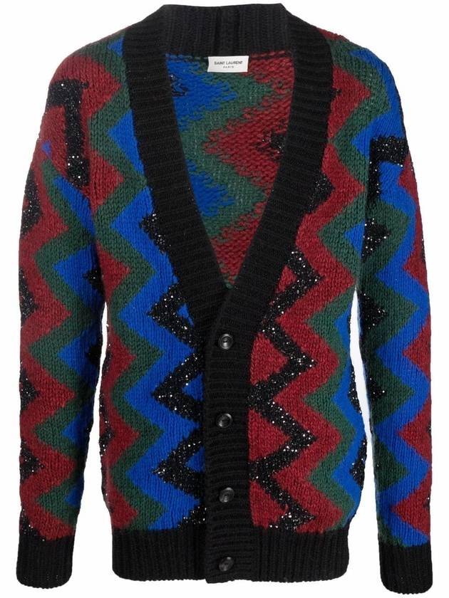 Men's Wool Blend Jacquard Cardigan - SAINT LAURENT - BALAAN 1