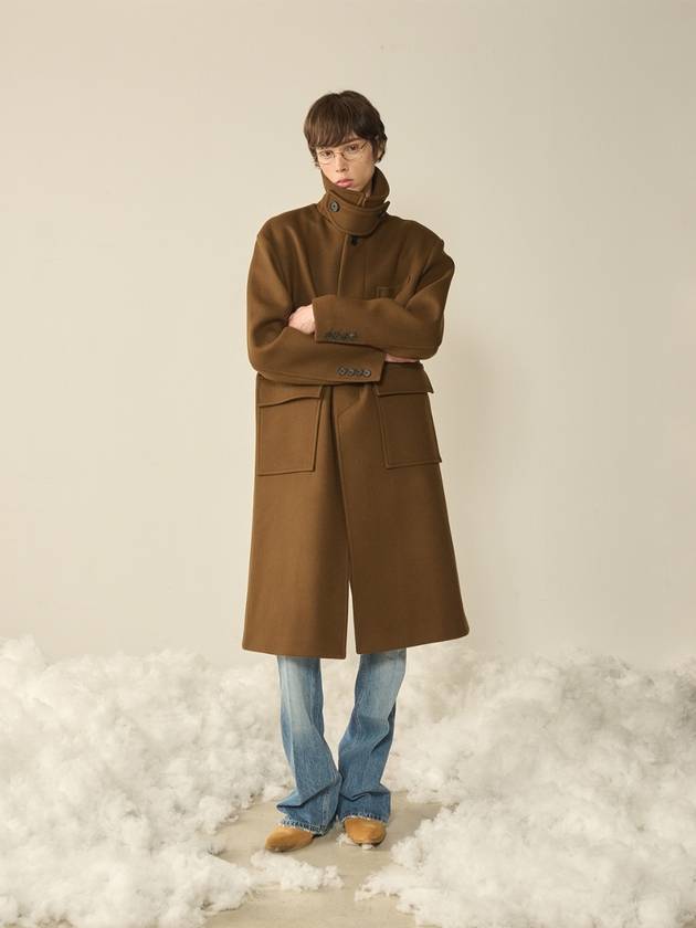 Oversized Out Pocket Felt Mac Coat Brown - KINETO - BALAAN 2