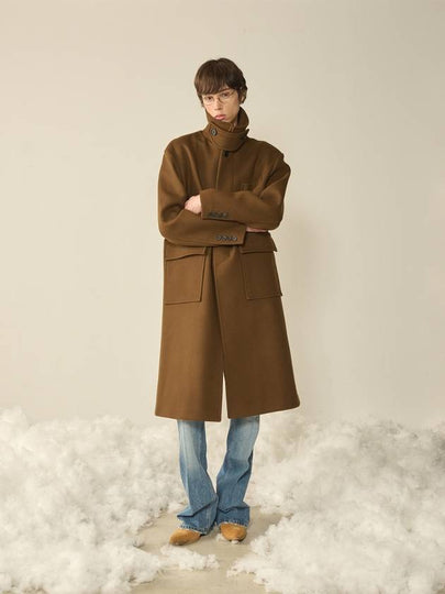 Oversized Out Pocket Felt Mac Coat Brown - KINETO - BALAAN 2