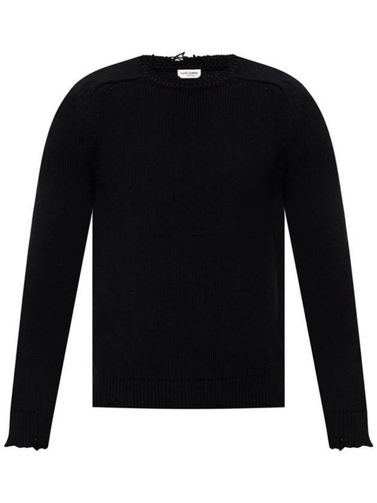 Destroyed Cotton Knit Top Black - SAINT LAURENT - BALAAN 1