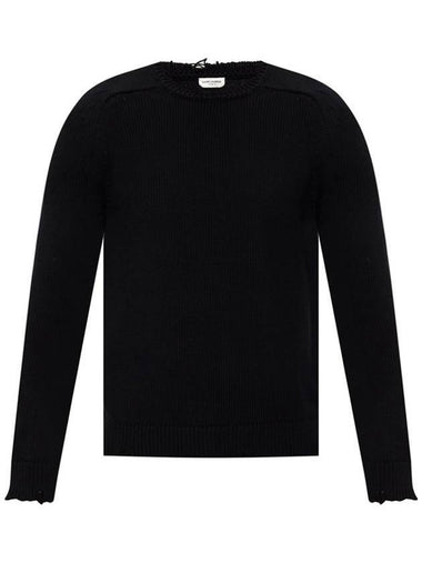 Destroyed Cotton Knit Top Black - SAINT LAURENT - BALAAN 1