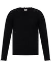 Destroyed Cotton Knit Top Black - SAINT LAURENT - BALAAN 1